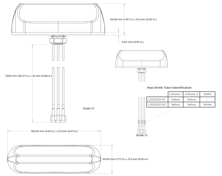 Mechanical Drawing - TE Connectivity VersAnte L000322x IoT Antennas